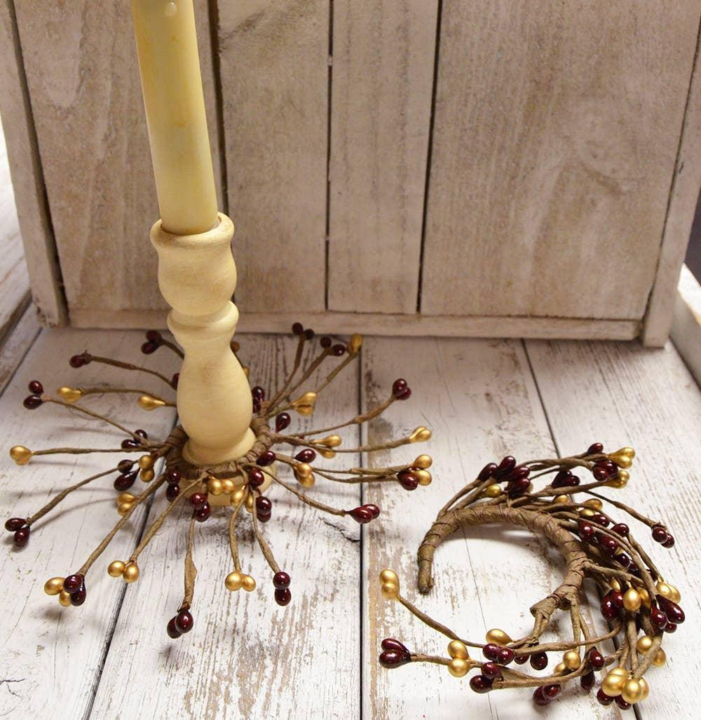 Mini Berry Burg & Gold 1" Candle Ring